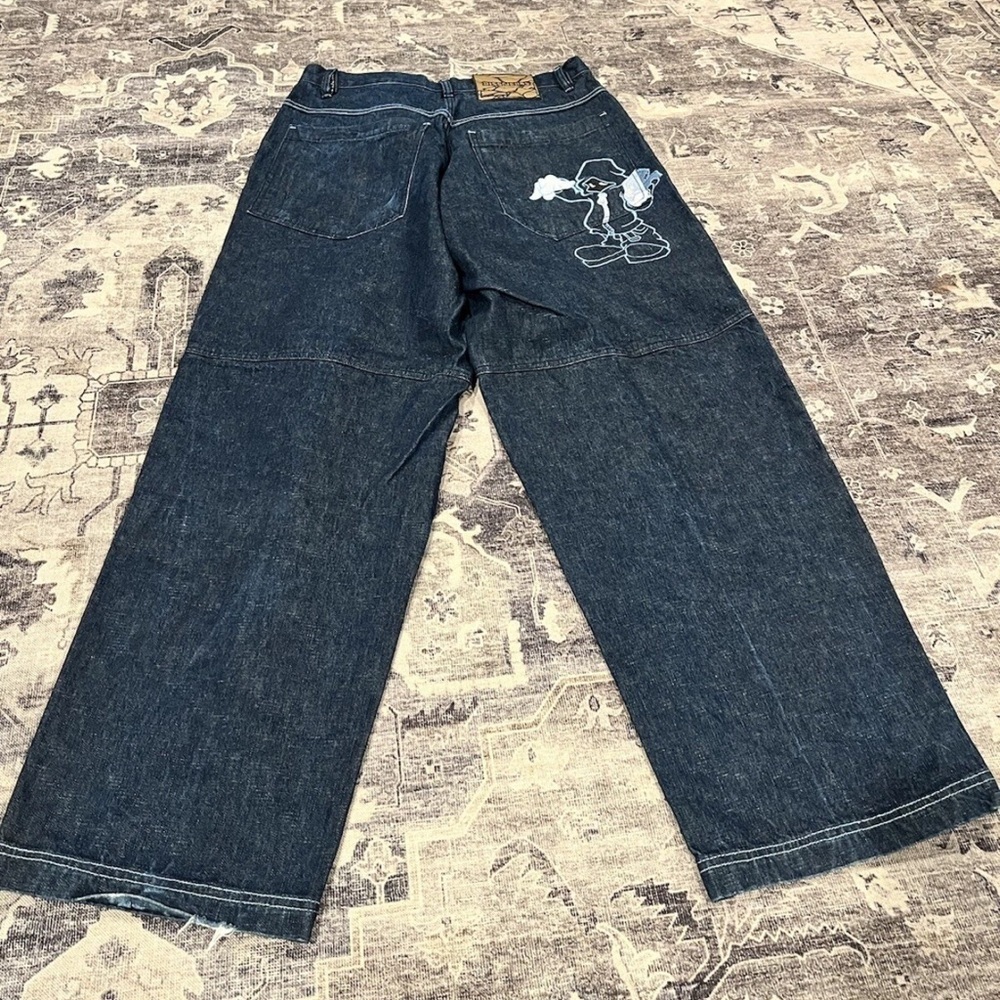 Vintage 90s Y2k Shadow Boy Diss Jeans Mens Hip Hop Baggy Streetwear Size 36x34 - Picture 2 of 8